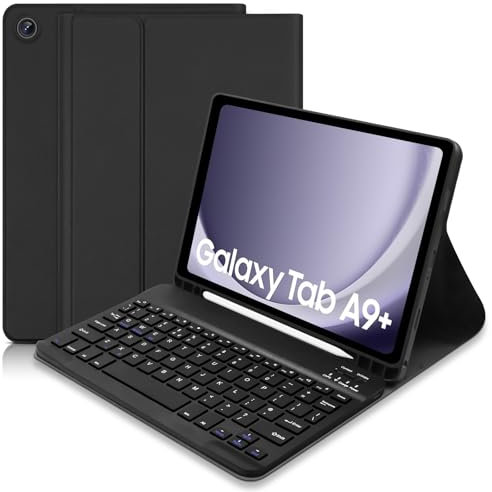 Keyboard Case for Samsung Galaxy Tab A9+ 11 Inch 2023 (SM-X210/X216/X218),Slim A9 plus Tablet Cover with Bluetooth UK Layout Keyboard,Detachable Keyboard with S Pen Holder for Samsung Tab A9+(Black)