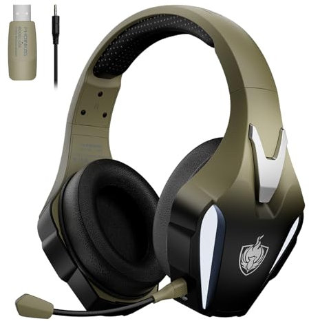 PHOINIKAS Cuffie Gaming Wireless, 2.4GHz Cuffie Wireless, Dongle USB per PS5/PC/Switch, Stereo 7.1, Microfono Staccabile con Cancellazione del Rumore, Luci a LED