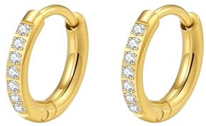 Happiness Boutique Damen Creolen Ohrringe mit Edelsteinen | Kleine Huggie Ohrringe mit Zirkonia | Mittelgroße Creolen aus Edelstahl vergoldet
