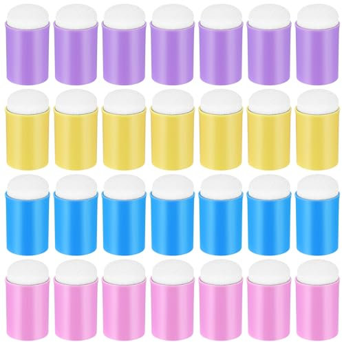 28 STK Fingerschwamm Dauber Malwerkzeug, Finger Schwamm Daubers, Finger Malerei Schwamm mit Kunststoffgriff, Zeichnen Schwamm, Multifunktional Malschwamm für DIY Kunst Kartenherstellung - Bunt