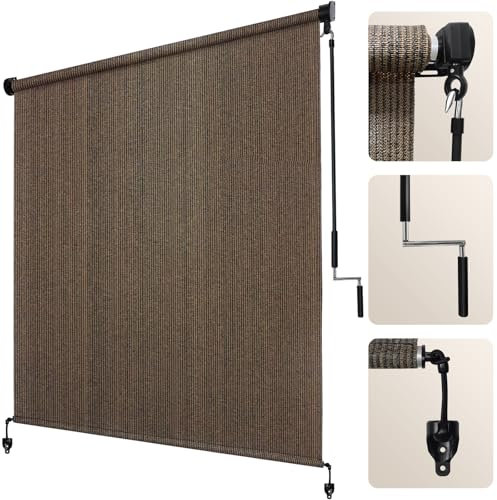 Artpuch Außenrollo, 2,4 m B x 1,8 m H, Mokka, kabellos, Terrassenschirm, aufrollbar, mit gespleißtem Stangen-Design, (2 Stangen, einteiliger Stoff)