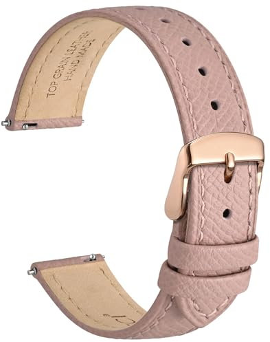 WOCCI 12mm Grace Bracelet de Montre pour Femme, Cuir de Grain Supérieur, Libération Rapide, Boucle Dorée Rose (Rose Retro)