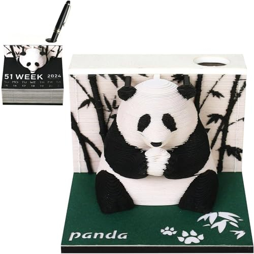 Keuyeo Time Piece-Kalender 2024, Panda-wochenkalender, 3D-papierskulptur, Notizblock-Kalender 2024, Notizblock, Schreibtischkalender, Desktop-Dekorationen