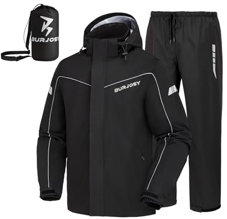 Burjosy Traje de Lluvia Impermeable para Hombre Chaqueta y Pantalón