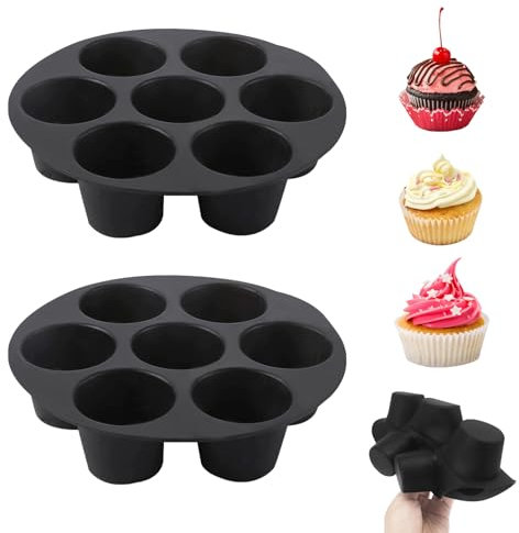 FOSDICK 2 Pack Moule à Muffin, Moule Muffins Silicone pour 7 Muffins, Plaque à Muffins Anti-adhésif, Mini Muffins Cupcakes, Moules à Cupcakes et Muffins, pour Cupcakes, Brownies, Pudding (Noir)