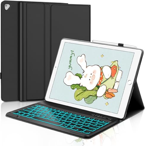 WAVATA Tastatur für iPad Pro 12.9 2/1 Generation 2017/2015 mit Beleuchtete, Hülle mit Tastatur für iPad Pro 12.9 QWERTZ Layout Magnetisch Abnehmbarer, Schwarz