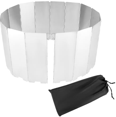 QWORK® Parabrisas Plegable para Hornillo Camping, 16 Placas Paravientos de Aluminio para Camping, Barbacoa, Pícnic