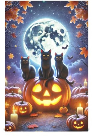ODAWA Paños de cocina de Halloween con gatos sobre calabaza, paños de cocina para lavar platos, paño de cocina para limpieza del hogar, juego de 1