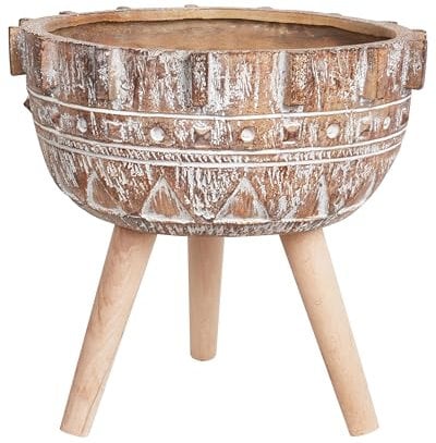 Beliani Pot de Fleurs Industriel Jardinière Magnésium Support en Bois Marron Clair Asplenium