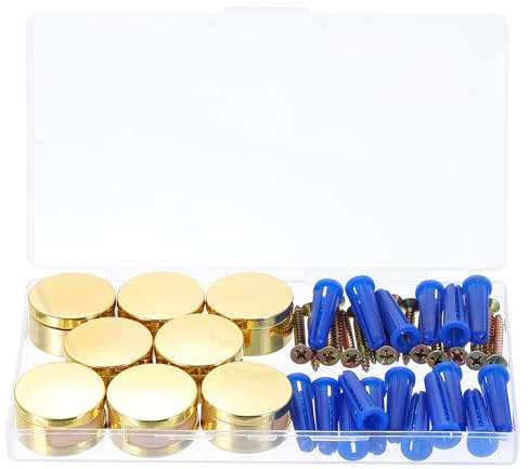sourcing map 8 Pcs Frameless Mirror Mounting Hardware, Zinc Alloy Mirror Holders Mirror Mounting Clips Mirror Hanging Holders Brackets Kit with Screws & Anchors for Bathroom, Gold