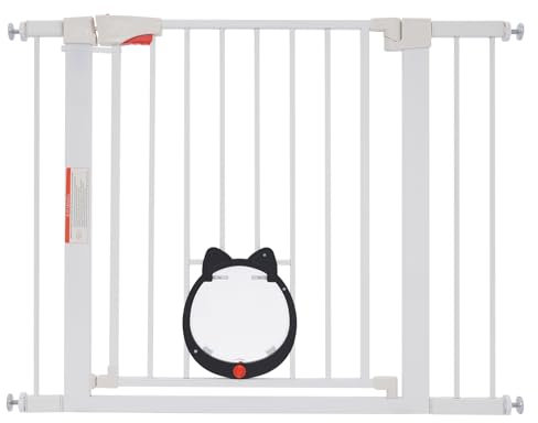 Haustier-Treppenschutzgitter: 75-103 cm breit, ohne Bohren, Einhändiges Beidseitiges Öffnen, ideal für Haustiere und Kinder (Weiß, Gesamtproduktgröße (L*H): 93 * 76cm)