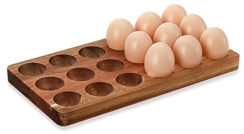 Acacia Wooden Egg Holder, Rustic Eggs Tray for 36, Countertop Farm Eggs Storage, Deviled Egg Plates, Kitchen or Refrigerator Organizer, Easy to Clean, Easter Decor (1)