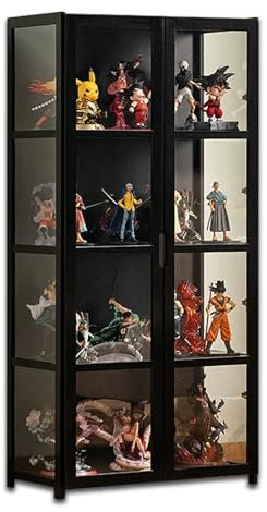 Witriolik Sammlervitrine Vitrinenschrank Schwarz, 42x33x130cm Vitrinenschrank Stehend, Wohnzimmer-Vitrine Doppeltürige Acryl-Vitrine für Schlafzimme Eckvitrine
