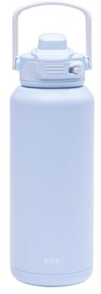 Zak Designs Beacon Straw Lid Water Bottle for Travel or At Home, 32oz Stainless Steel is Leak-Proof and Vacuum Insulated with Silicone Spout, Cover, Carry Handle, Protective Base (Provence Blue)