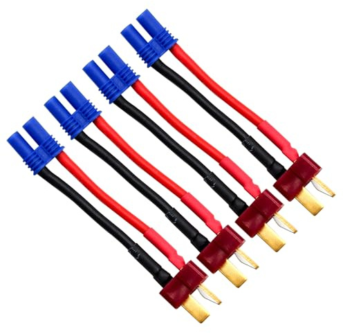 4 stücke Deans T-Stecker Männlich auf EC2 Buchse Adapter mit 16awg 5cm Draht für RC Lipo Batterie (T-Stecker Männlich auf EC2 Buchse)