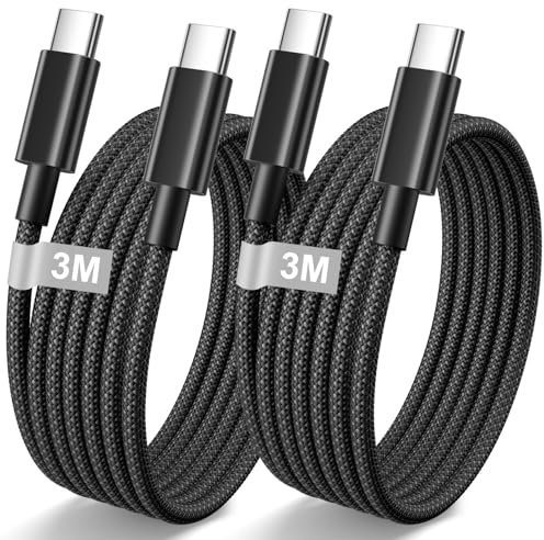 Cable USB C a USB C 3M 2Pack, 60W Cable Tipo C Carga Rapida para iPhone Air/17/17 Pro/17 Pro Max/16 Pro Max/16/15 Plus, iPad Pro,MacBook Air, Nylon Cable Carga Rapida Tipo C