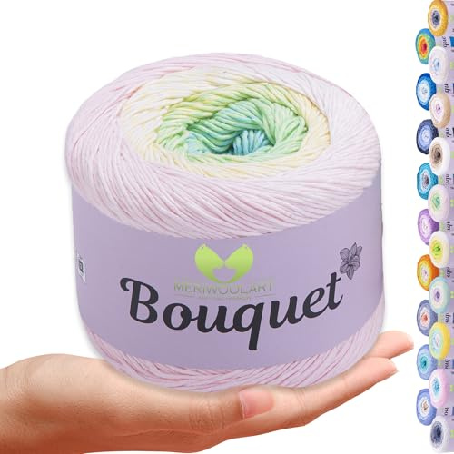 MeriWoolArt Bouquet Baumwollgarn – 100% Baumwolle garn – Häkelgarn & Strickgarn mehrfarbig – 250g, 500m – Ideal für Tücher, Babydecken, Amigurumi, Sommerkleidung & Wohnaccessoires 706