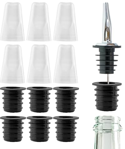 6pcs Liquor Pour Spout with 6pcs Pour Spout Covers, Bottle Pourers for Alcohol, Olive Oil, Bar Bartender Accessories Liquor PourSpout Adapters Liquors Bottle Toppers Dust
