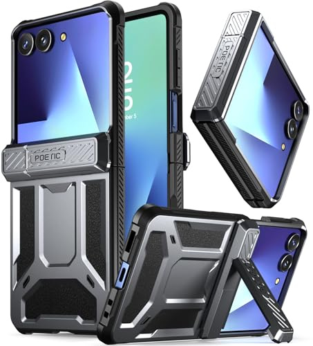 Poetic Spartan for Samsung Galaxy Z Flip 7 Case, [Kickstand] [Hinge Protection] [20FT Mil-Grade Drop Tested], Full-Body Rugged Shockproof Protective Phone Cover for Galaxy Z Flip7, Metallic Gun Metal