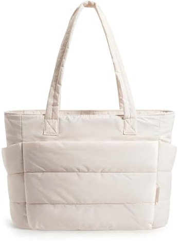 AONETIGER Handtasche Damen Daunentasche Laptop UmhäNgetasche Tote Bag Puffy Mittelgroß Shopper für Arbeit Reise Shopping Schule (Off-White)