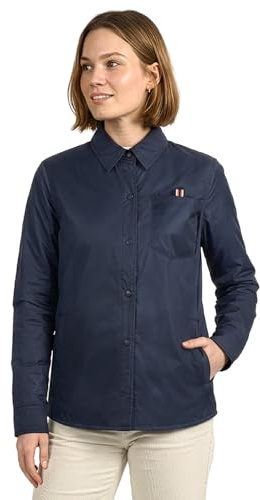 PERLETTI Vattentät och Vindtät Skjortjacka Dam - Lätt Quiltat Foder för Mellansäsong Mångsidig Overshirt med Knappar och Praktiska Fickor - Mjuk Lätt och Vikbar Regnjacka med Säker Innerficka (S, Blå)