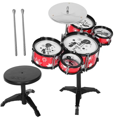WOONEKY Mini Batteria per Resistente Kit Tamburi Autentico per Sviluppo Ritmico e Gioco Interattivo Famiglia Strumento Musicale Educativo per Bimbi