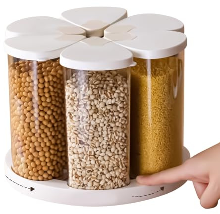 Fyrdyn Distributeur Alimentaire Rotatif - Récipient de Stockage Céréales Tournant Distributeur Alimentaire,Organisateur 6 Cases Fournitures Cuisine pour Farine Sucre Légumineuses Confiserie