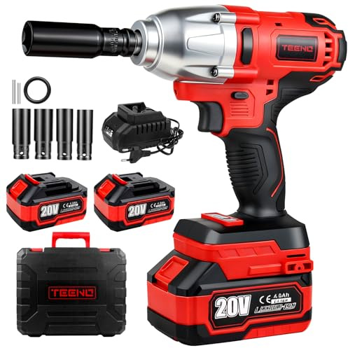TEENO Avvitatore a impulsi a batteria da 600 N.m,1/2 Avvitatore a Impulsi 4300 RPM con 2 Batterie 4.0Ah, avvitatore a percussione con 4 ugelli(18/20/22/24mm),avvitatore a percussione per auto e uso