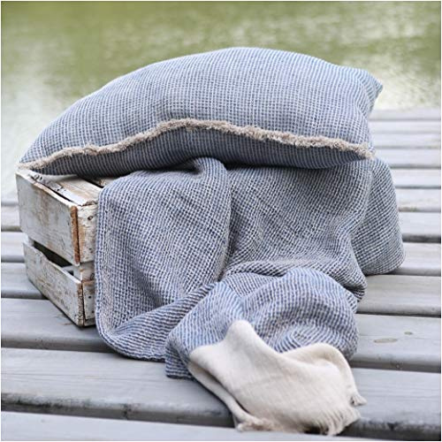 Elberfelder Leinen | LeinenDecke 150×200 cm – weich gewebtes Plaid aus europäischer Fertigung – Wohndecke für Sofa, Bett & Terrasse (blau)