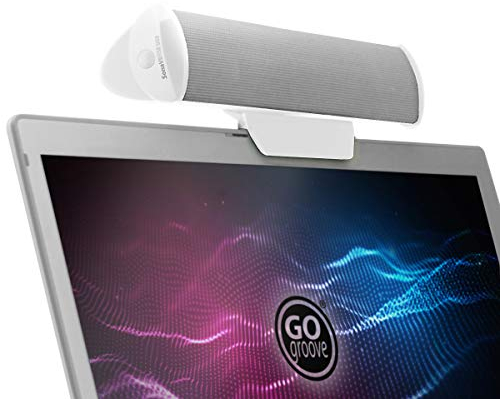 GOgroove SonaVERSE PC Soundbar für Laptops - USB-betriebene Mini-Lautsprecher mit tragbarem externem Clip-On-Lautsprecherdesign für Monitor, EIN Kabel für Audio und Strom (Weiß)