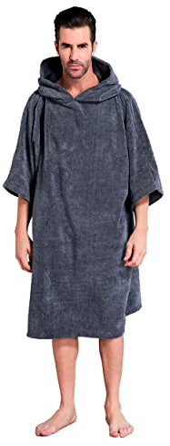Winthome Poncho Schnelles Trocknen, Badeponcho Strand Umziehhilfe, Surf Poncho Leichtgewicht mit Tasche und Kaputze, Handtuch Poncho Damen Herren, Strandponcho für Schwimmen Surf Strände (Grau, M)