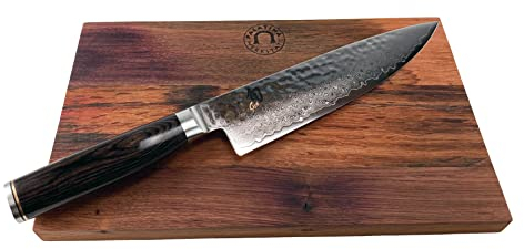 Kai Shun Messer – Tim Mälzer Messer Serie - Kochmesser Premier TDM 1706 – ultrascharfes japanisches Messer + 100% handgefertigtes Schneidebrett Fassholz 30x18 cm