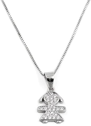 Collana con Ciondolo Bebè Girl in Argento 925 e Zirconia Bianca Argento