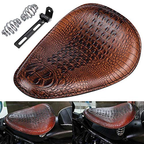KATUR Universale Moto Coccodrillo Stile Sella Solo Sedile Cuscino Primavera per Harley/Honda/Yamaha/Kawasaki Marrone