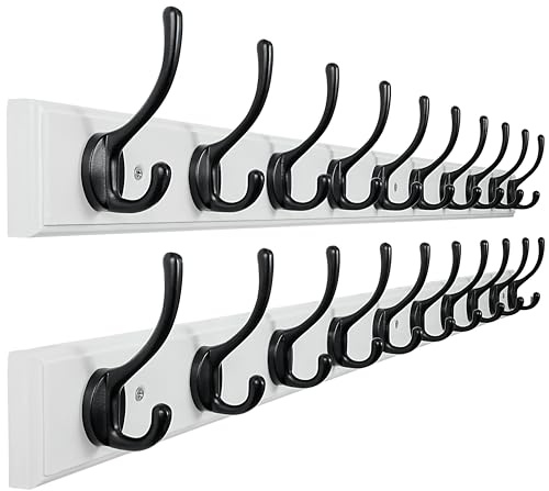 Dseap Garderobenleiste: 97cm lang robuste hakenleiste mit 10 haken, kleiderhaken wand, wandgarderobe, garderobenhaken für mäntel, handtüchern, hüten, kleidung, bambus, weiß, 2-er set