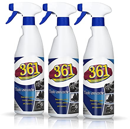 Sisbrill 361 Tout Usage Voiture, Nettoyant intérieur et extérieur - Sièges en Cuir et Tissu, Plastiques, Tableau de Bord, moustiques - Pack 3