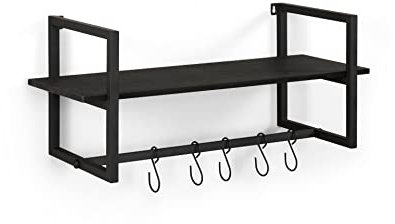 LIFA LIVING Schwarze Wandgarderobe aus Metall, Moderne Garderobenleiste für die Wand mit Ablage und 5 Haken, Garderobe, 28 x 70 x 29 cm