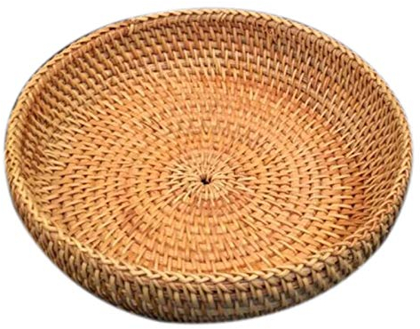 Senmubery Handgemachte Herbst Rattan Weben Runde Ablage Korb Obst Schale Rattan Brotkorb für KüChe Lebensmittel Picknick Brot Diverse Behaelter
