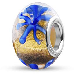 Quiges Drops Femme Perle de Verre de Murano Charm Or avec Etoiles Bleu