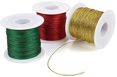 Naler 3 Rollen Bastelschnur Weihnachten Bindfaden Kordel zum Aufhängen von Weihnachtsdeko Bakers Twine für Adventskalender, Rot/Grün/Gold