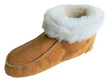 Naturasan Lammfell-Hüttenschuhe Hausschuhe/Mokassin mit Ledersohle/flauschig weich, gefüttert mit warmen Schaffell HS-01 (Cognac/Weiss, Numeric_38)