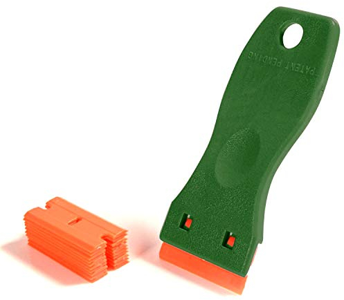 CANOPUS - (Grün) Kunststoff Rasiermesser Schaber mit 10 stk. Kunststoff ersatzklingen, Kunststoff Schaber, Vignettenschaber zum scraben Aufkleber, Klebstoff, Abziehbildern, Sticker und Etiketten