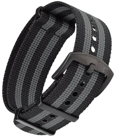 BOMBFROG NATO Strap Uhrenarmband 22mm Nylon schwarz-grau, Dornenschließe schwarz, Uhrenarmband Nato (22 mm, Schwarz-Grau - Dornenschließe schwarz)