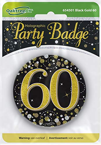 OakTree 7,6 cm großes Anstecker zum 60. Geburtstag, funkelnd, Schwarz/Gold, holografisch