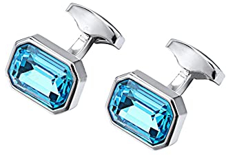 Herren Manschettenknöpfe Rechteck Manschettenknöpfe Set Shiny Blue Crystal