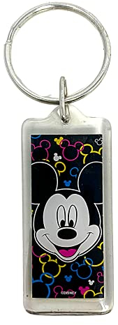 Schlüsselanhänger mit Micky-Maus-Gesicht, Schwarz mit Neonfarben, Zubehör für Autoschlüssel, Rucksäcke und Geldbörsen, Schlüsselanhänger, Zubehör, Disney-Souvenir, Geschenk, 10,7 cm