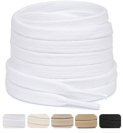 Stepace 2 pares cordones planos de 100% algodón 8 mm de ancho cordones para zapatillas y Zapatos deportivas Cordones de Calzado Deportivo de Reemplazo Blanco 160