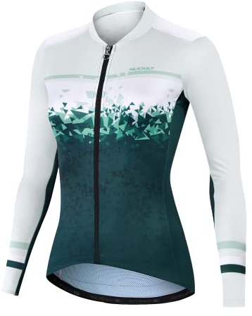 NUCKILY Radtrikot Damen Langarm | Mountainbike-Kleidung | Sommer-Rad-Top Langarm | MTB-Jersey | Schnelltrocknend Mit 3 Taschen