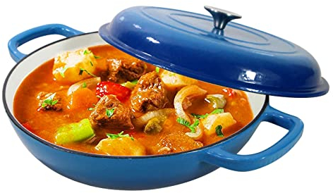 Cast Iron Dutch Oven 3.8 L Dutch Oven Pot with lid Blue Heavy Duty Dutch Oven Dual Handles Porcelain Enameled Cast Iron Skillet Family or Friends Gifts