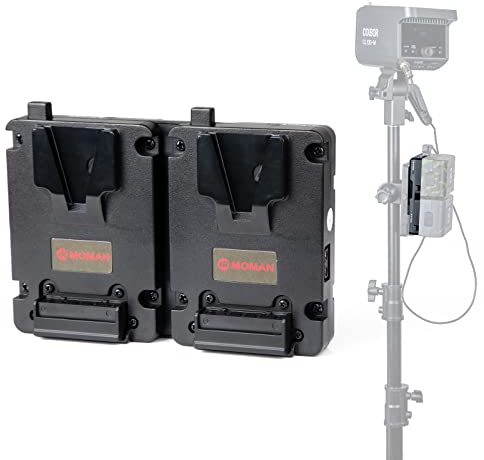 Moman DVBP Dual V-Mount Akkuplatte 2 in 1 Unterbrechungsfreie Plate V Lock Batterie Adapterplatte mit Zwei D-Tap Port Ausgängen & Dual Indikatoren für Mini Battery V-Lock, wie Moman Power99/99S